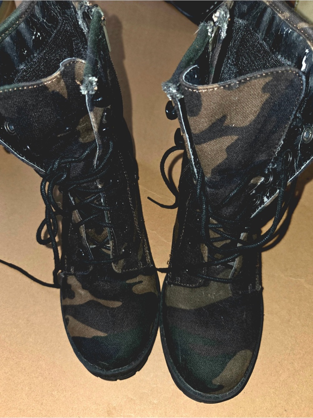 Steve Madden Women's Camouflage Lace-Up Combat Boots - Black & Green